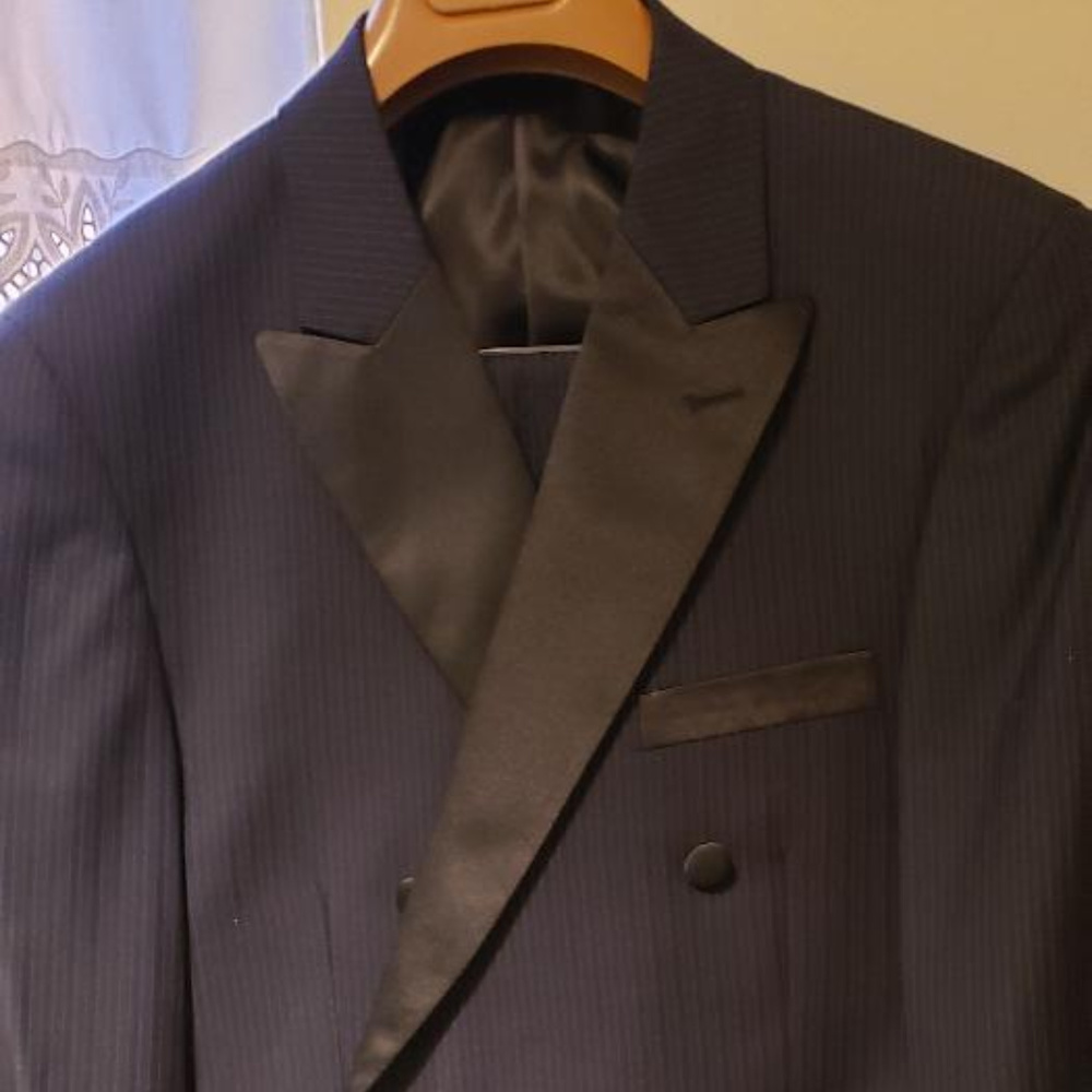 Apollo King Navy Blue Striped Tuxedo Suit